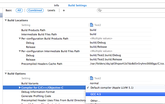 GCC compiler appearing in Xcode